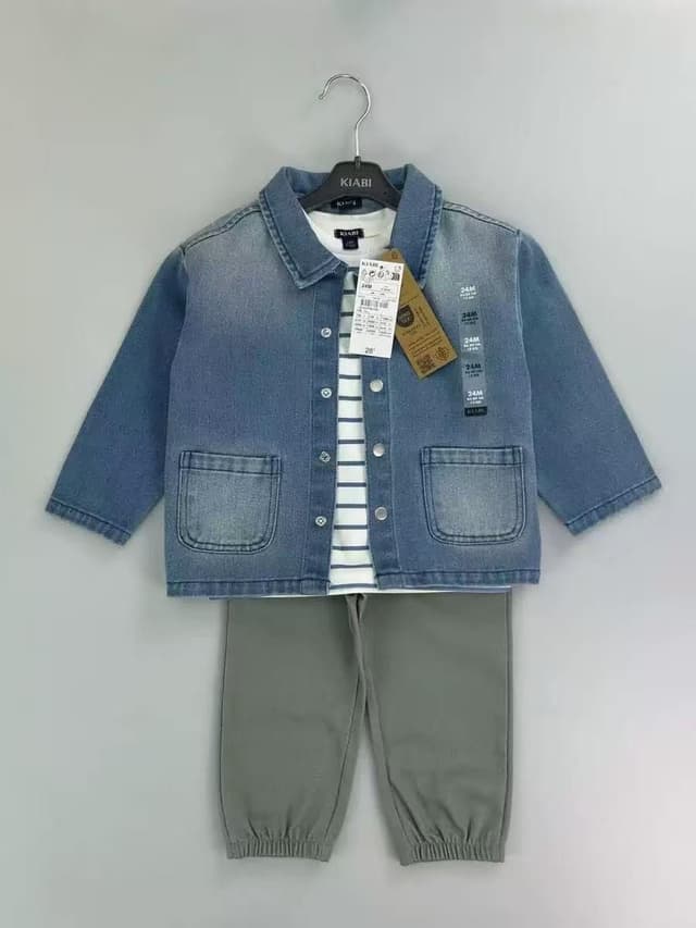 3 in one denim jacket, inner & green pants